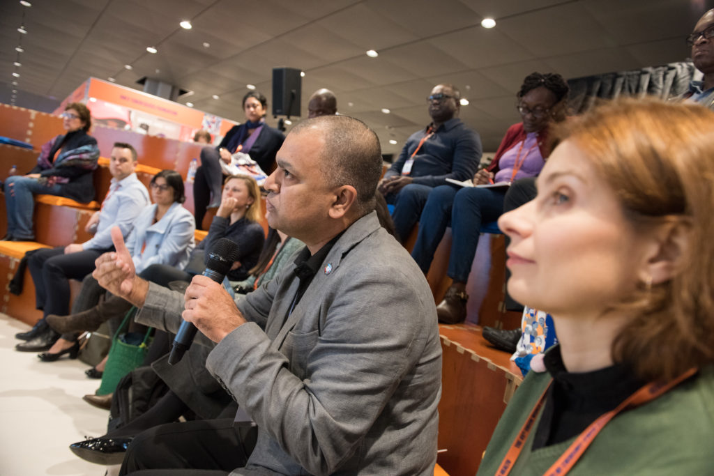 The 49th Union World Conference on Lung Health. 24-27 October 2018. The Hague, The Netherlands.   Copyright: Marcus Rose/The Union Photo shows: Improving dissemination of clinical trial results – experiences in TB and HIV clinical trials. Community space: panel discussion.